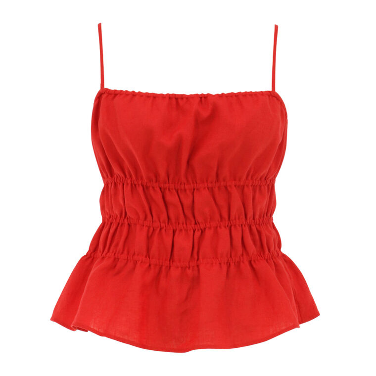 Ayla Smocked Linen Tank Top image number null