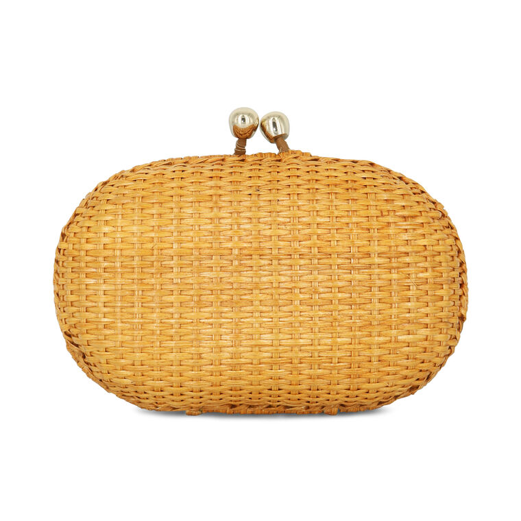 Olivine Flowery Wicker Handbag image number null