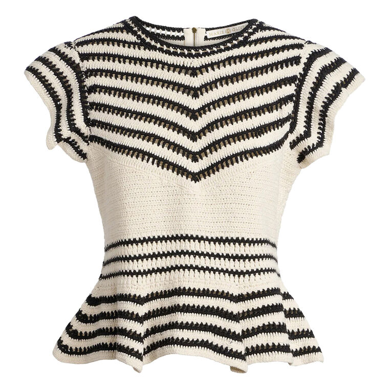 Audrey Flutter-Sleeve Knit Peplum Top image number null
