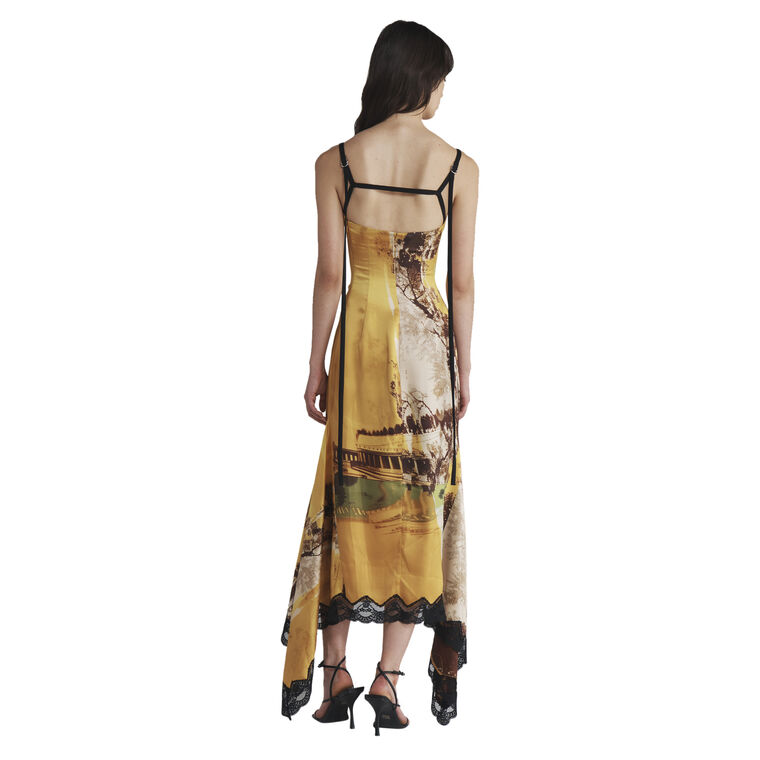 Printed Slip Dress With Lace Hem image number null