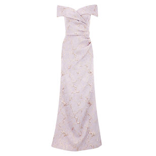 Metallic Jacquard Portrait Side Drape Gown