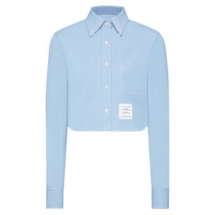Denim Classic Cropped Long Sleeve Point Collar Shirt