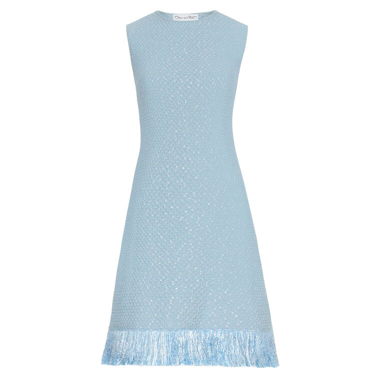 Sequin Tweed Textured Sleeveless Fringe-Trim Mini Dress image number null