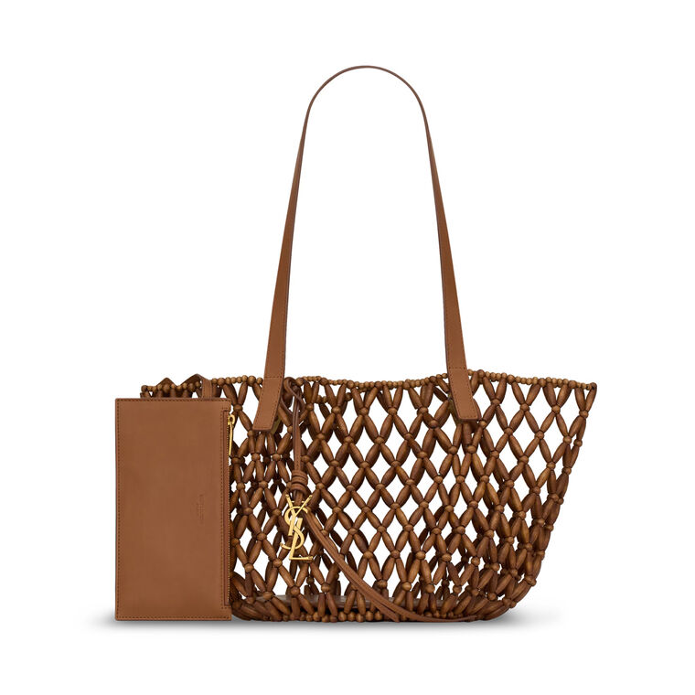 Small Panier Cabas Tote Bag In Wood Beads image number null