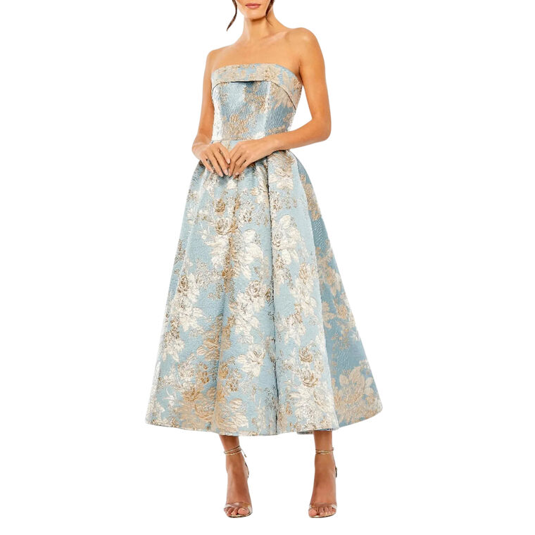 Strapless Brocade Midi Dress With Pockets image number null