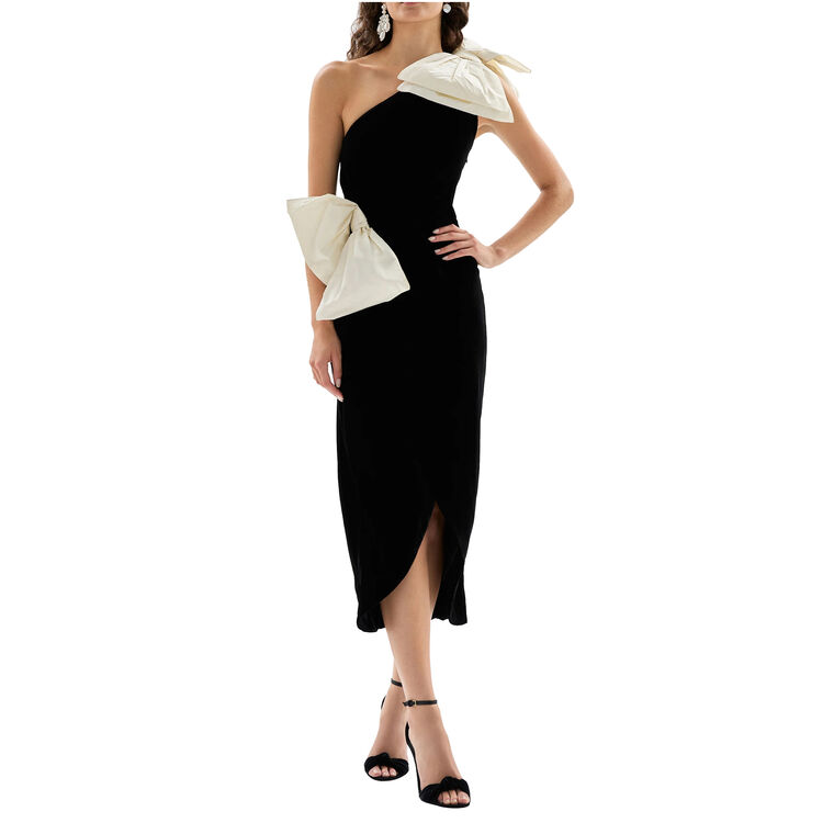 Kiki One Shoulder Double Bow Midi Dress image number null