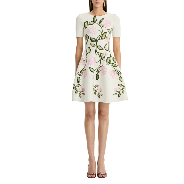 Short Sleeve Porcelain Flower Jacquard Knit Mini Dress image number null