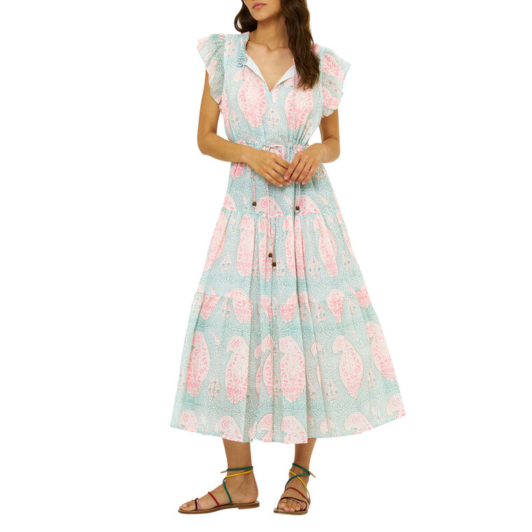 Cinched Flirty Short Sleeve Midi Dress image number null