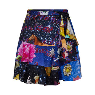 Starry Night Redux Mini Ruffle Wrap Skirt