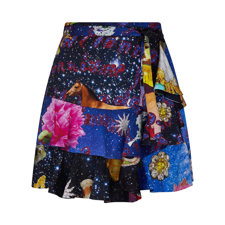 Starry Night Redux Mini Ruffle Wrap Skirt image number null