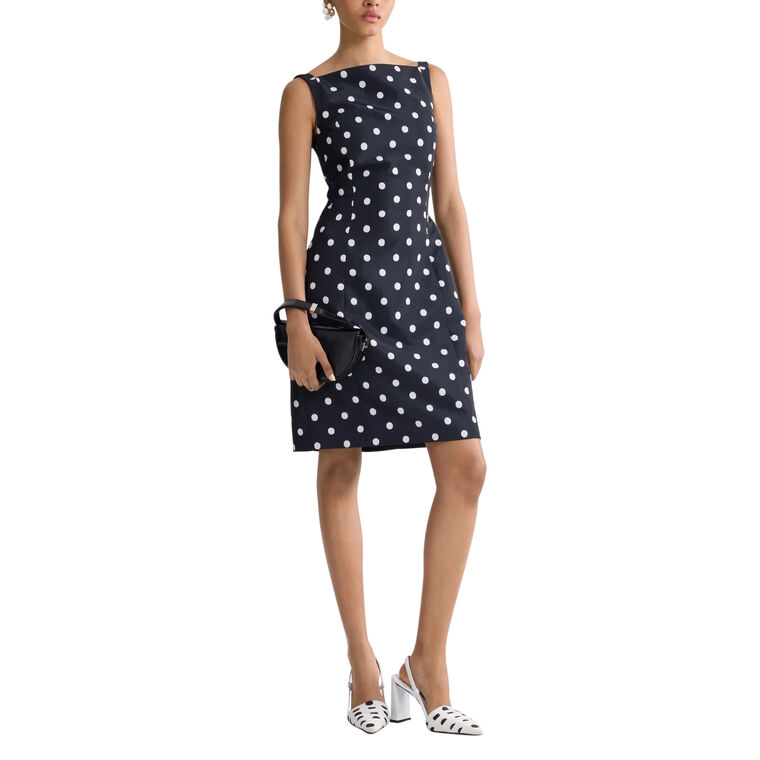 Sleeveless Recycled Faille Polka Dot Sheath Dress image number null