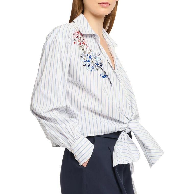 Marianna Long Sleeve Twilight Spark Tie-Front Button-Up Top image number null