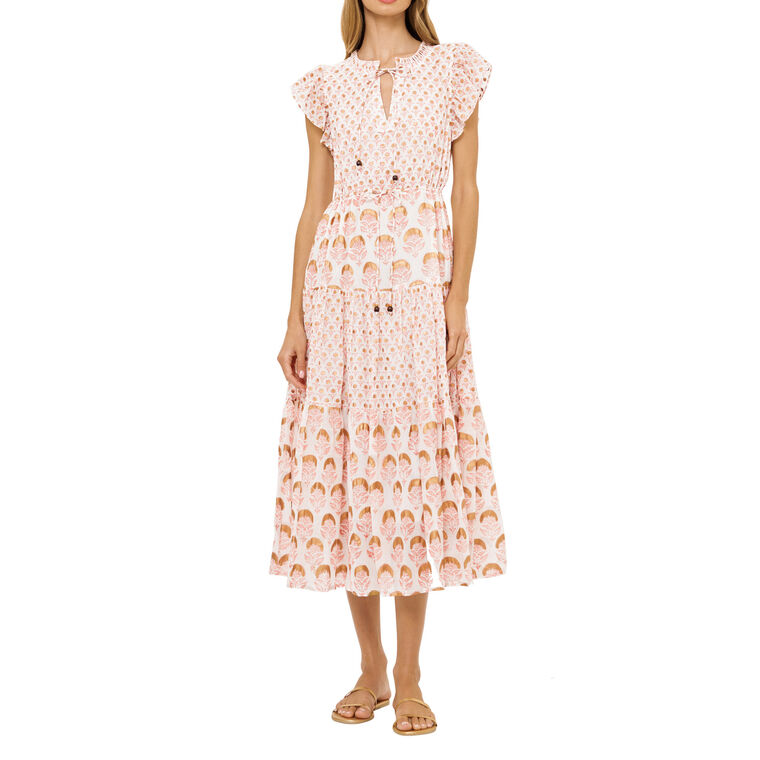 Cinched Flirty Short Sleeve Midi Dress image number null