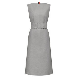 Boat Neck Sleeveless Column Midi Dress With Tonal University Stripe