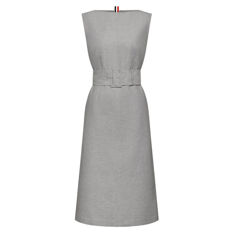 Boat Neck Sleeveless Column Midi Dress With Tonal University Stripe image number null