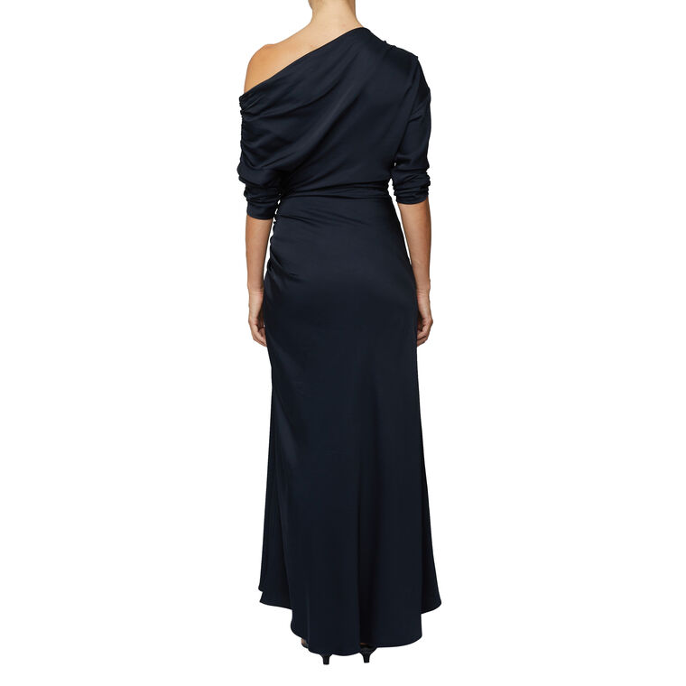 Piper Draped One Shoulder Satin Midi Dress image number null
