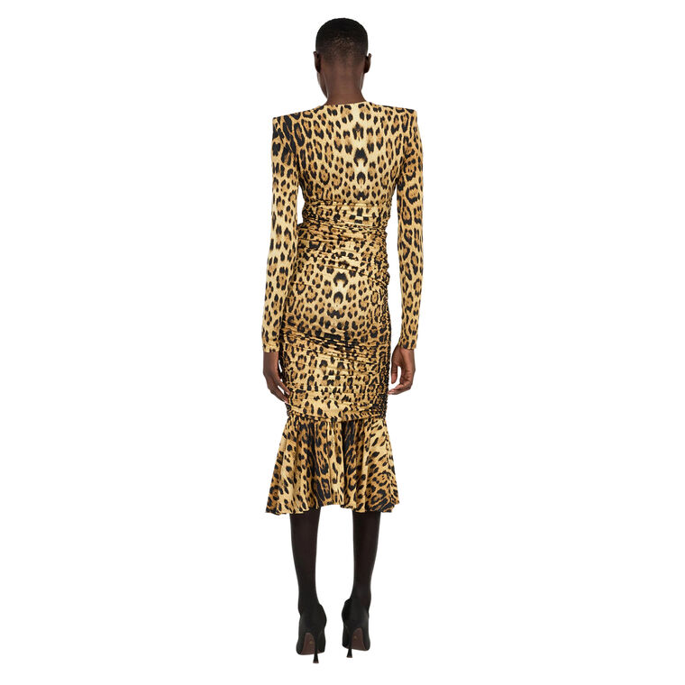 Jaguar Print Lycra Jersey Long Sleeve Midi Dress image number null
