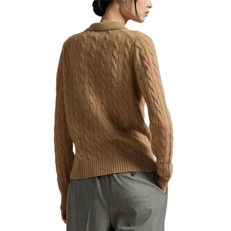 Collared Cable-Knit Wool-Cashmere Polo Sweater image number null