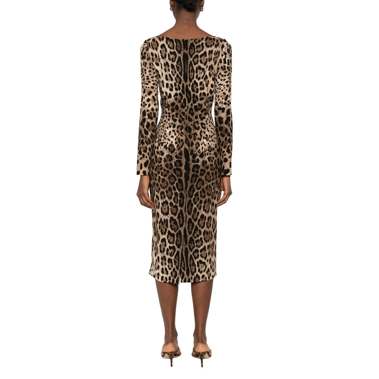 Long Sleeve Leopard-Print Midi Dress image number null