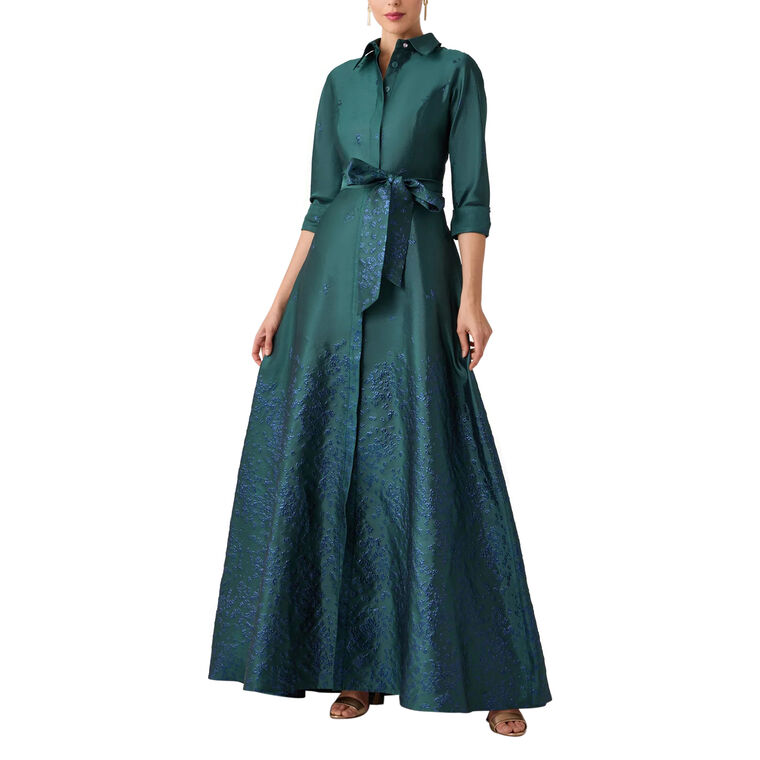 Jacquard Border Floral Shirtdress Gown image number null