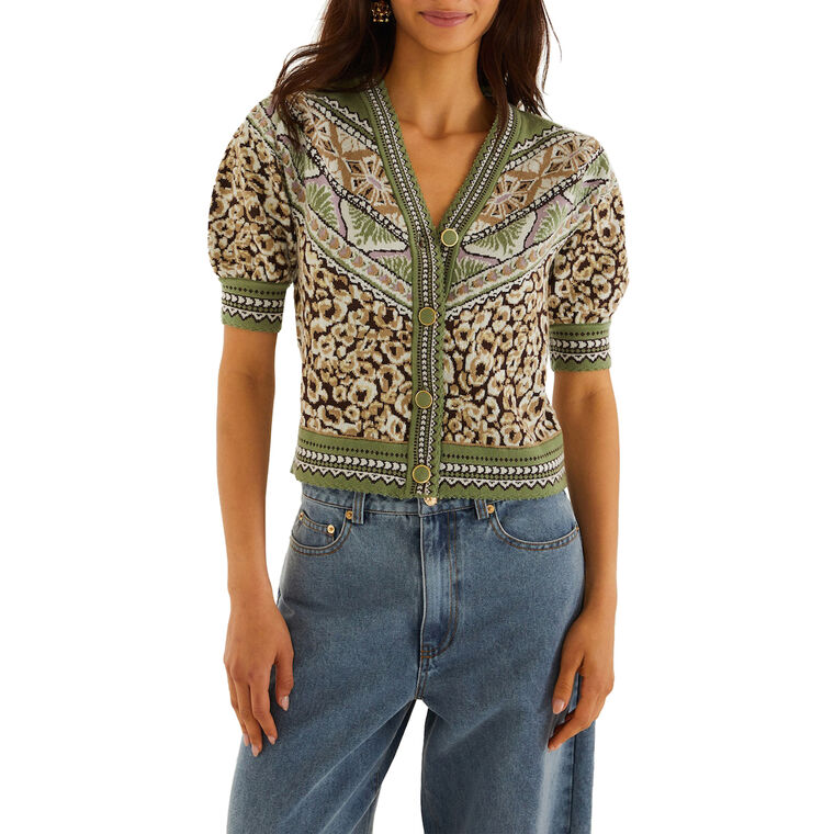 Leopard Print Short Sleeve Cardigan image number null