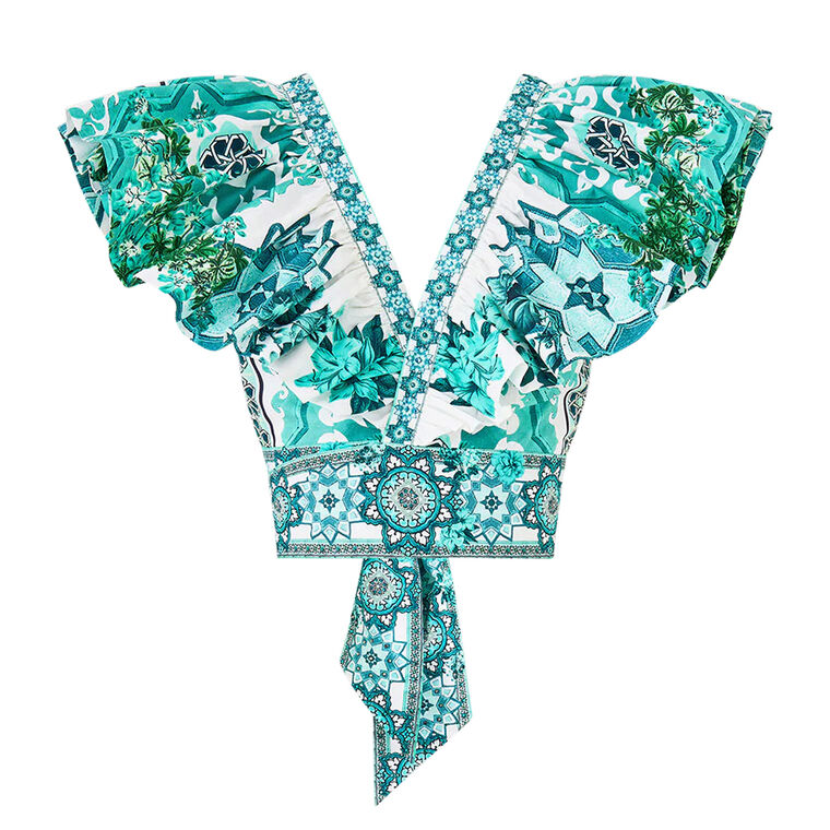 Short Sleeve Ruffle Wrap Top image number null