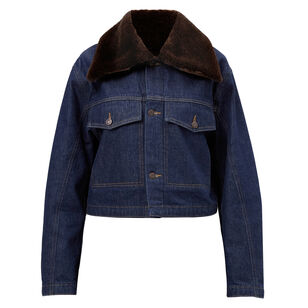 Walker Cropped Denim Jacket With Removable Faux Fur Collar