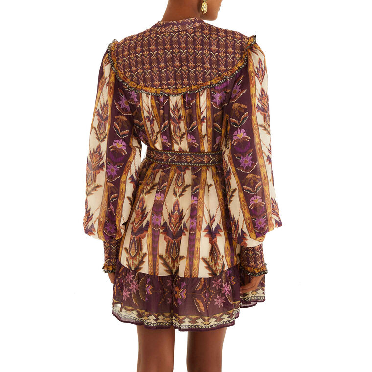 Embroidered Tapestry Print Long Sleeve Mini Dress image number null