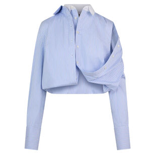 Long Sleeve Fold Up Cropped Pinstripe Button Down Shirt