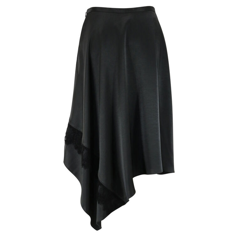 Satin Midi Skirt With Lace Trim image number null