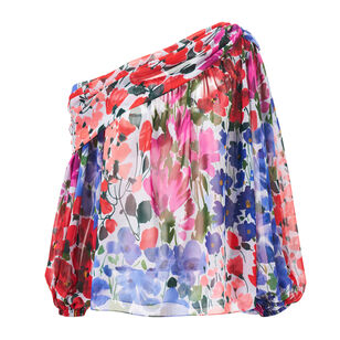 Jardin-Print One-Shoulder Top