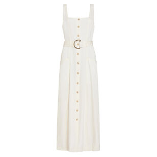 Whitner Sleeveless Belted Button-Front Midi Dress