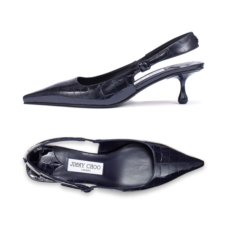 Amel 50mm Shiny Croc-Embossed Slingback Pump image number null