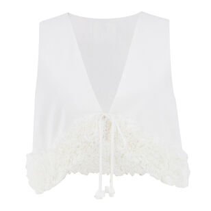 Sabine Sleeveless Tie-Front Cropped Top With Floral Trim