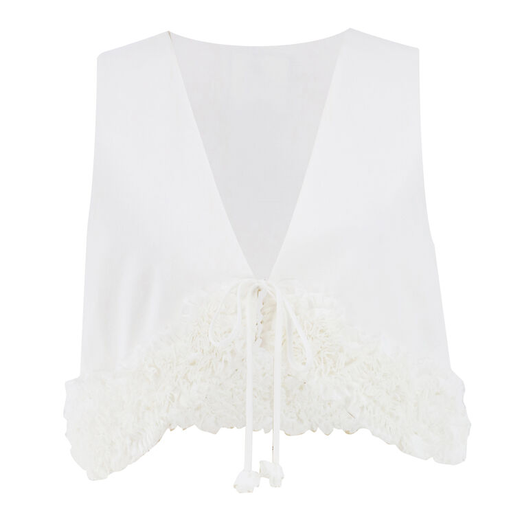 Sabine Sleeveless Tie-Front Cropped Top With Floral Trim image number null