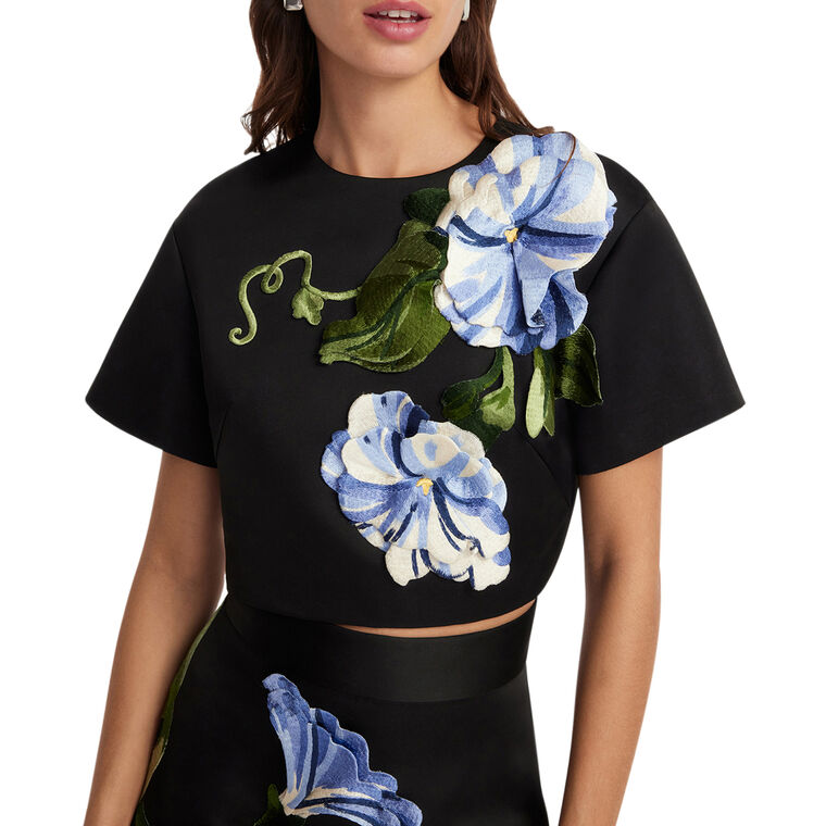 Indie Short Sleeve Floral Applique Top image number null