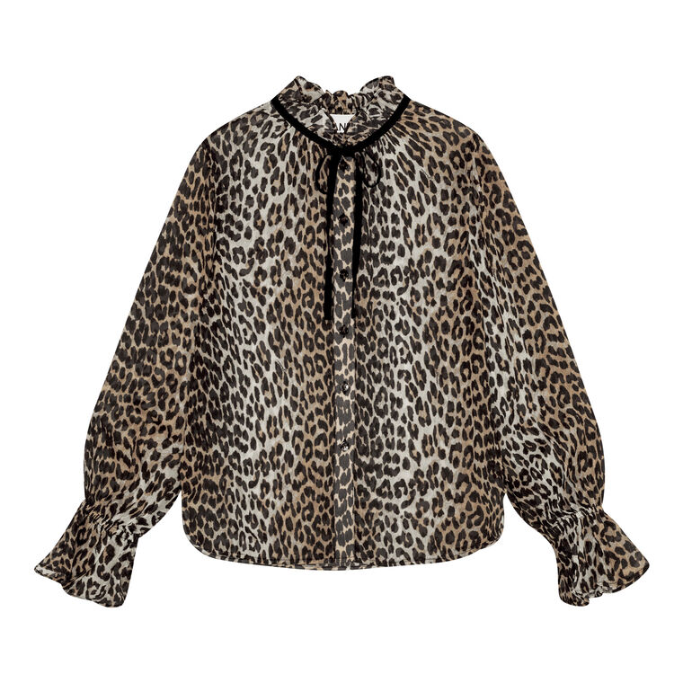 Printed Viscose Chiffon Tie Neck Shirt image number null