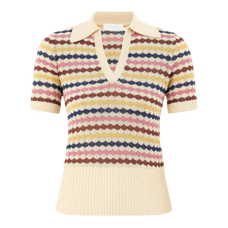 Awaken Scallop Short Sleeve Knit Polo image number null