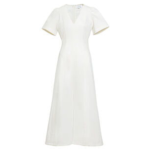 Renzo Short Sleeve V-Neck Denim Midi Dress