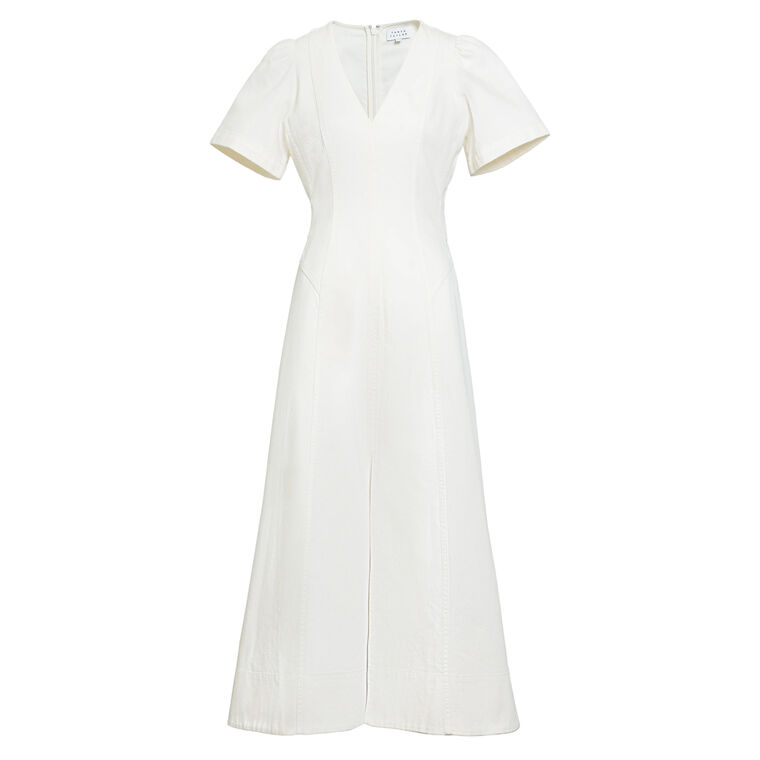 Renzo Short Sleeve V-Neck Denim Midi Dress image number null