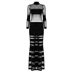 Johanne Long Sleeve Mesh Detail Maxi Dress