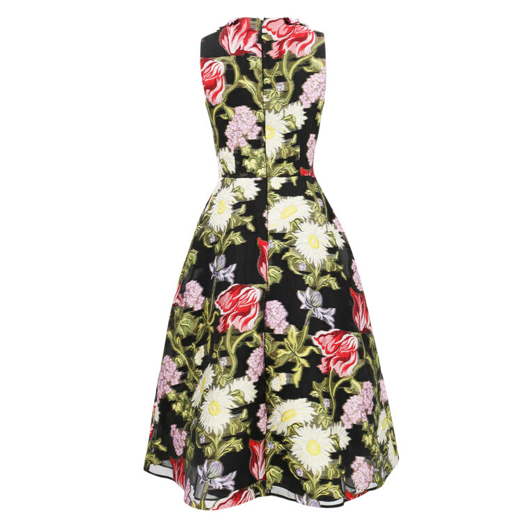 Floral Jacquard Halter Dress With Embellished Neckline image number null