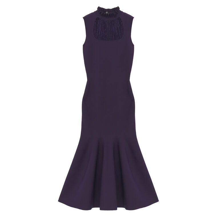 Sleeveless Flared Knit Midi Dress With Lace Detail image number null