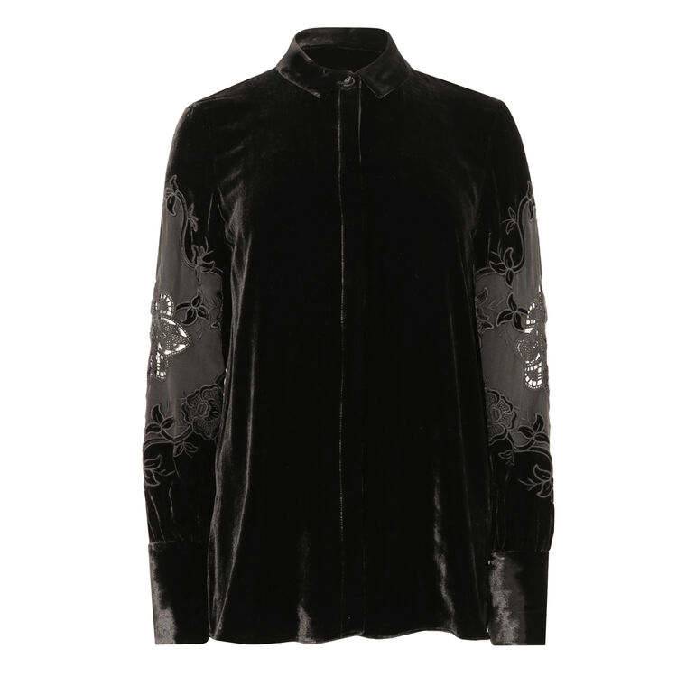 Essie Floral-Embroidered Velvet Blouse image number null