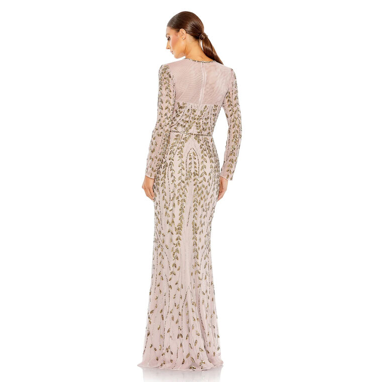 Embellished Illusion High Neck Long Sleeve Gown image number null