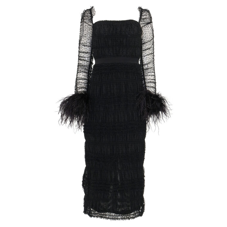 Dot Mesh Feather Midi Dress image number null