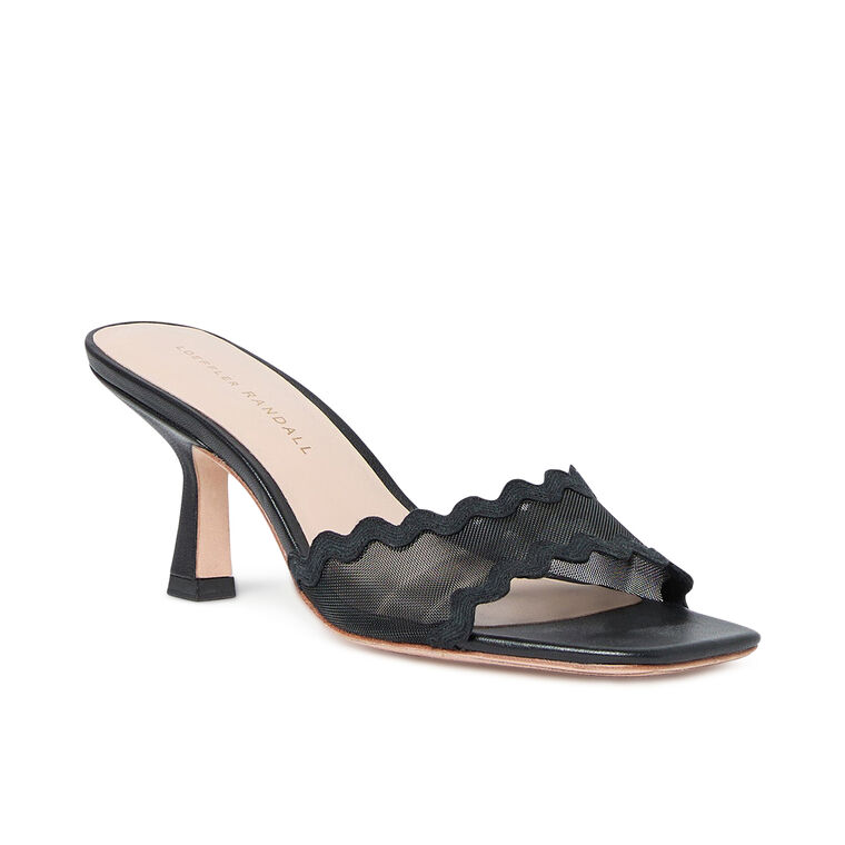 Milena Black Mesh Mid-Heel Mule image number null