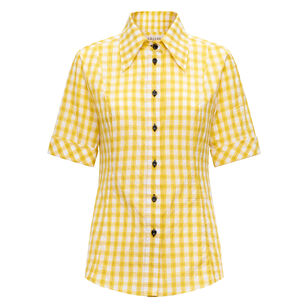 Sunny Short Sleeve Checked Button Down Blouse