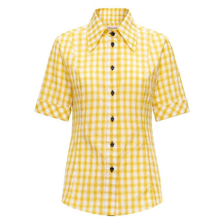 Sunny Short Sleeve Checked Button Down Blouse image number null
