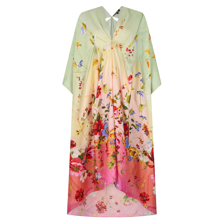 Silk Kaftan With Miami Flowers Print image number null